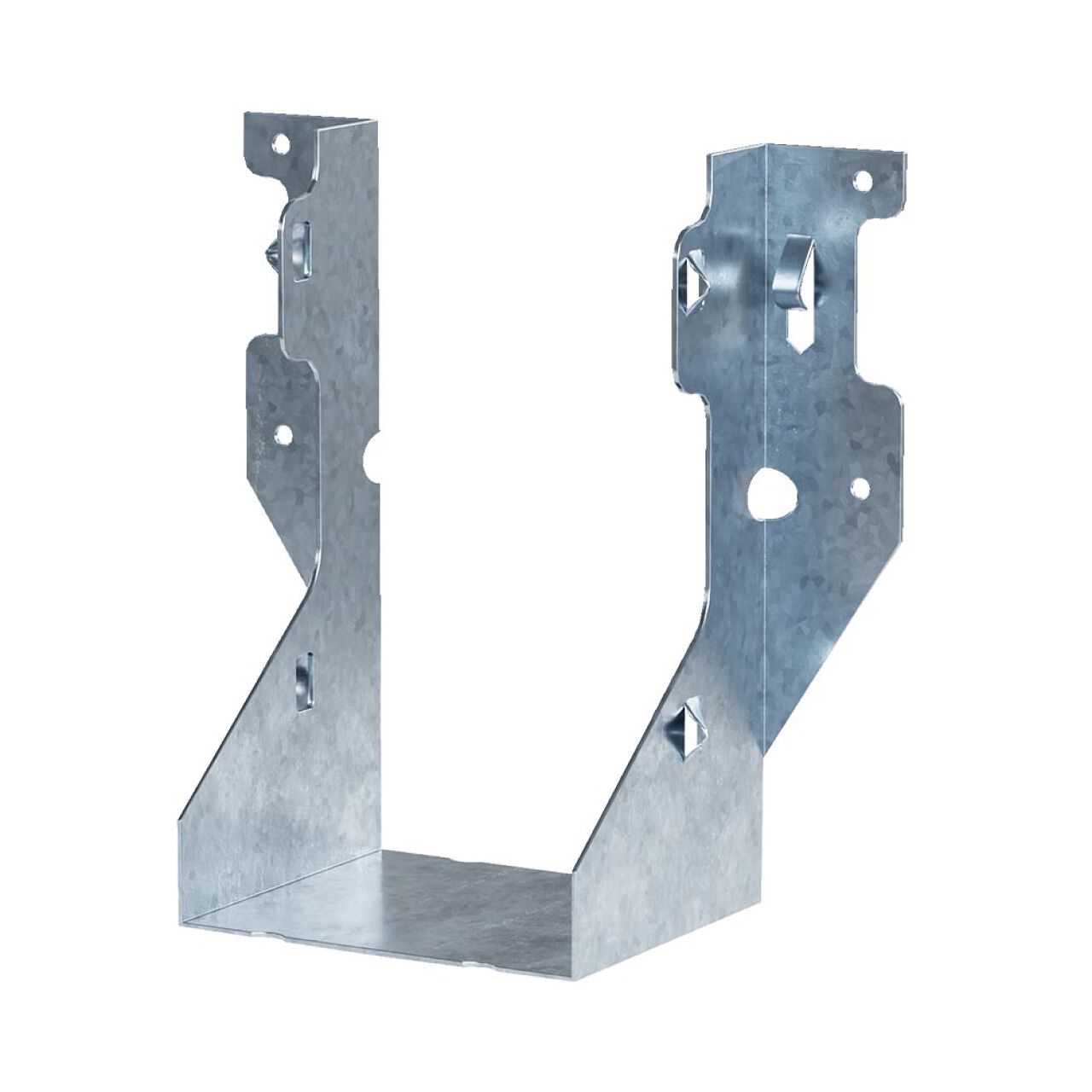 The Simpson Strong-Tie LUS26-2Z is a U-shaped, double shear face mount joist hanger with ZMAX Galvanization, made from durable 18-gauge steel. It features mounting holes for supporting double 2x6 lumber in construction projects.